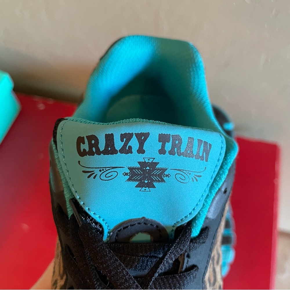 Crazy Train Leopard Turquoise Blue Black Tennis Shoes Lace Up Size 9 Sneakers - Picture 6 of 12